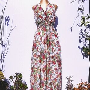 Maggy London Romantic Floral Garden Sleeveless Maxi Dress Sz 6 V-neck Line